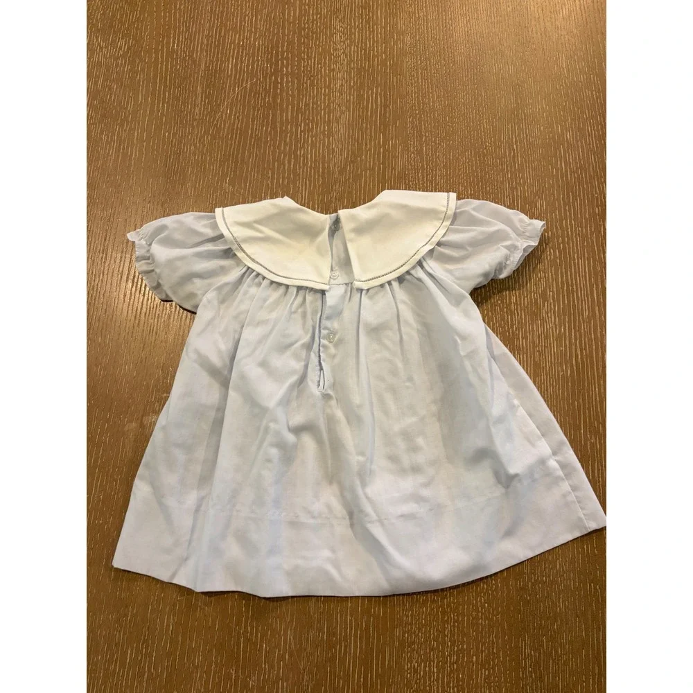 Vintage Petit Ami Baby Girls Blue Smocked Embroidered Dress Newborn 0-3 Months
